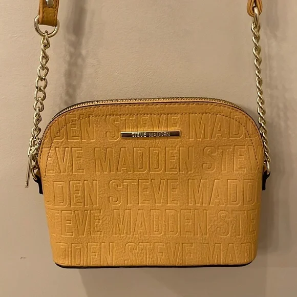 Steve Madden cross body purse faux leather yellow embossed spell out handbag - Picture 2 of 16